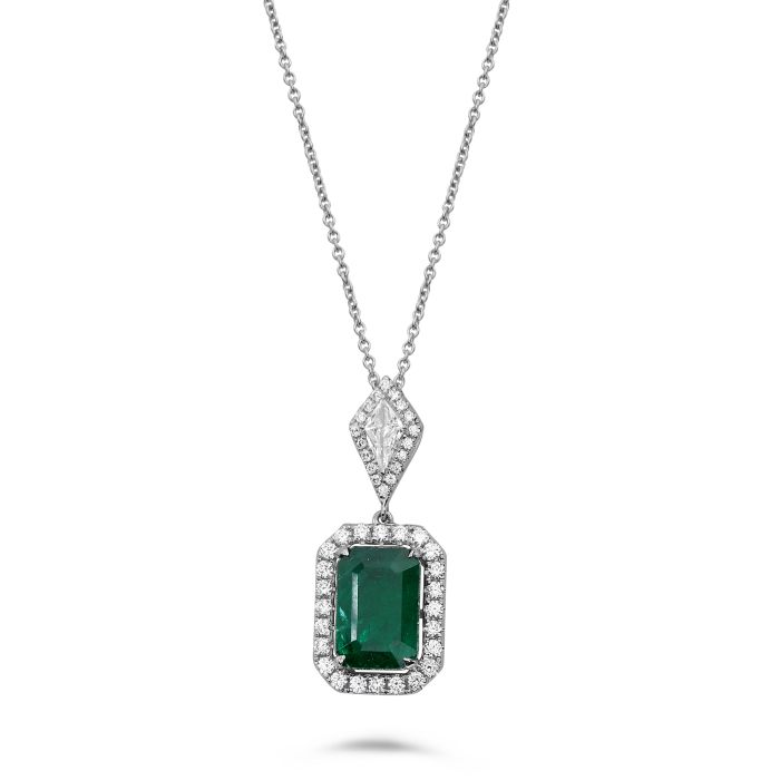 Emerald Cut Emerald Necklace in White Gold