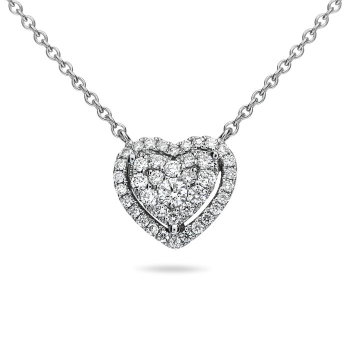 Heart-Shaped Diamond Halo Pendant Necklace