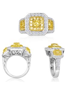 Cushion Fancy Yellow Diamond Ring