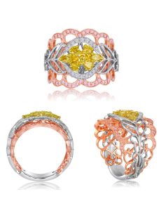 Tricolor Gold Fashion Ring with Cluster of Yellow Diamonds
