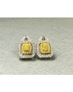 Radiant Fancy Yellow Diamond Earring
