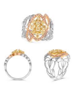 Fashion Ring in Tricolor Gold with Yellow, Pink and White Diamonds