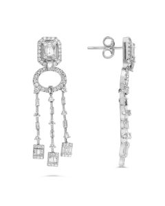 Baguette and Round Diamond Chandelier Earrings