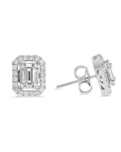 White Gold Baguette and Round Diamond Stud Earrings