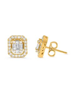 White Gold Baguette and Round Diamond Stud Earrings