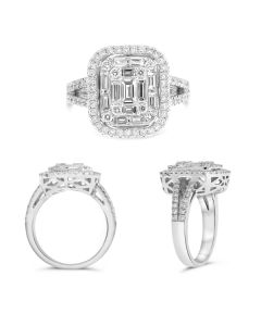 Diamond Ring with Baguette Cluster and Halo