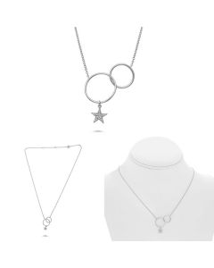 White Gold Necklace With Interlocked Double Circles and Star Charm