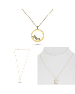 Yellow Gold Circle and Star Diamond Necklace