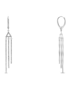 White Gold Triple-Strand Dangling Diamond Earrings