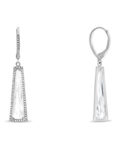 White Topaz and White Diamond Trapezoid Drop Earrings