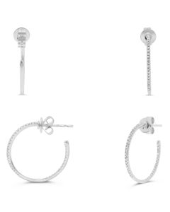 White Diamond Open Hoop Earrings