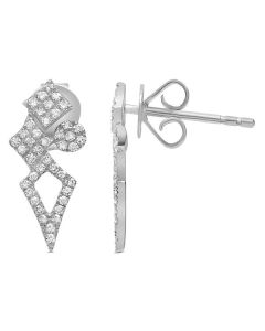 White Gold & Pave Diamond Geometric Stud Earrings