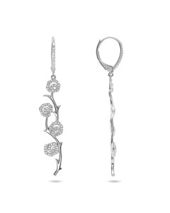 White Gold Diamond Flower Dangling Earrings