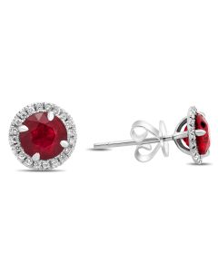Round Ruby & Diamond Stud Earrings