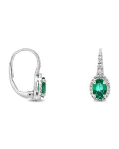 Oval Emerald Halo Drop Earrings