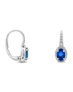 Oval Blue Sapphire Halo Drop Earrings