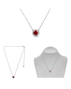 Round Ruby & Diamond Halo Necklace