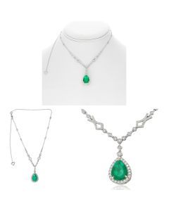Pear-shaped Emerald Halo Necklace