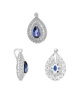 Pear-shaped Blue Sapphire Split Halo Pendant