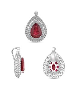 Pear-shaped Red Ruby Split Halo Pendant