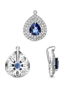 Pear-shaped Blue Sapphire Split Halo Pendant