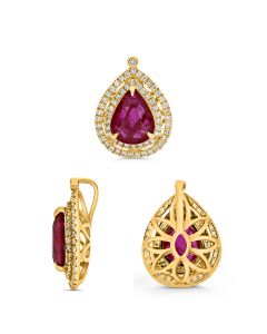 Pear-shaped Red Ruby Split Halo Pendant