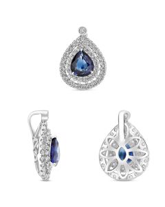 Pear-shaped Blue Sapphire Split Halo Pendant