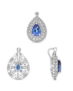 Pear-shaped Blue Sapphire Split Halo Pendant