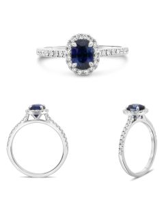 Oval Blue Sapphire & Diamond Halo Ring