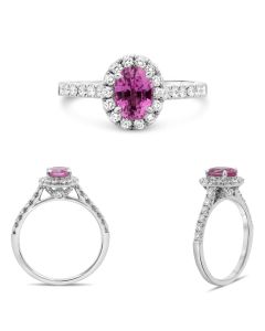 Pink Sapphire & Diamond Halo Ring