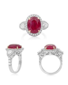 Platinum Ruby & Diamond Single Halo Ring