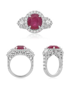 Round Ruby Side Stone Ring