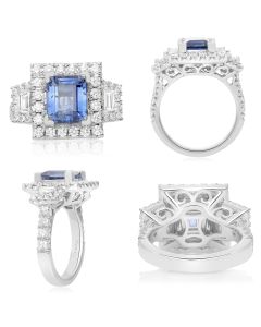 Platinum Three Stone 3.57ct Sapphire Ring 
