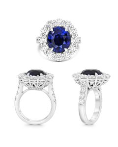 Platinum Oval Cut Sapphire & Diamond Ring
