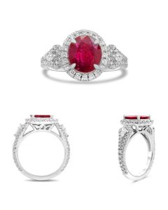 Platinum Round Ruby Side Stone Ring