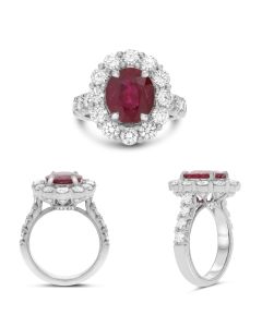 Platinum Prong Set Ruby Halo Ring
