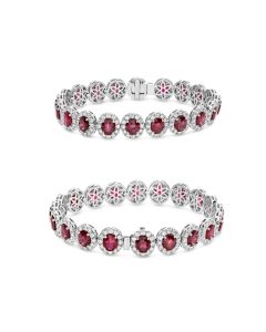 15+ Carat Oval Ruby and Diamond Halo Bracelet in 18K White Gold