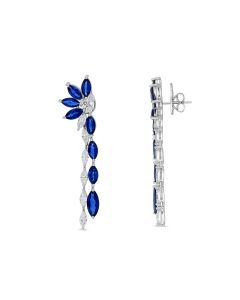 Half Flower Sapphire Marquise and Diamond Drop Earrings 