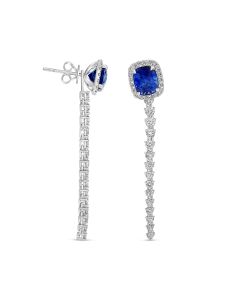 Sapphire and Diamond Drop Earrings in 18K White Gold