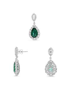 Pear Shape Emerald and Diamond Drop Earrings