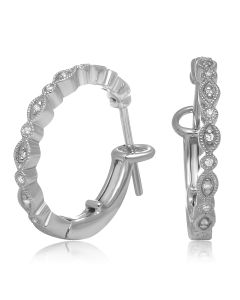 White Gold Milgrain Hoop Earrings