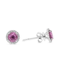 Round Pink Sapphire Halo Stud Earrings