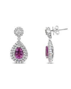 Double Halo Pink Sapphire Drop Earrings