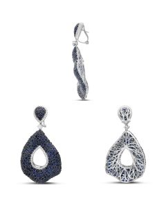 Blue Sapphire Cluster Drop Earrings
