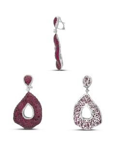 Red Ruby Cluster Drop Earrings