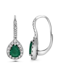 Sapphire and Diamond Drop Leverback Earrings in White Gold