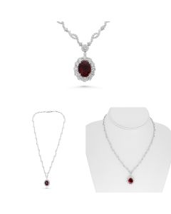 Exquisite Oval Ruby Halo Necklace in 18K Gold, GIA Certified