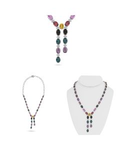 Oval Multi Colored Sapphire Necklace