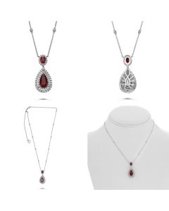 Two Stone Ruby Pendant on Diamond Station Chain
