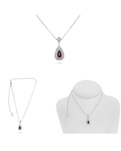 Pear Shaped Blue Sapphire and Double Diamond Halo Pendant Necklace